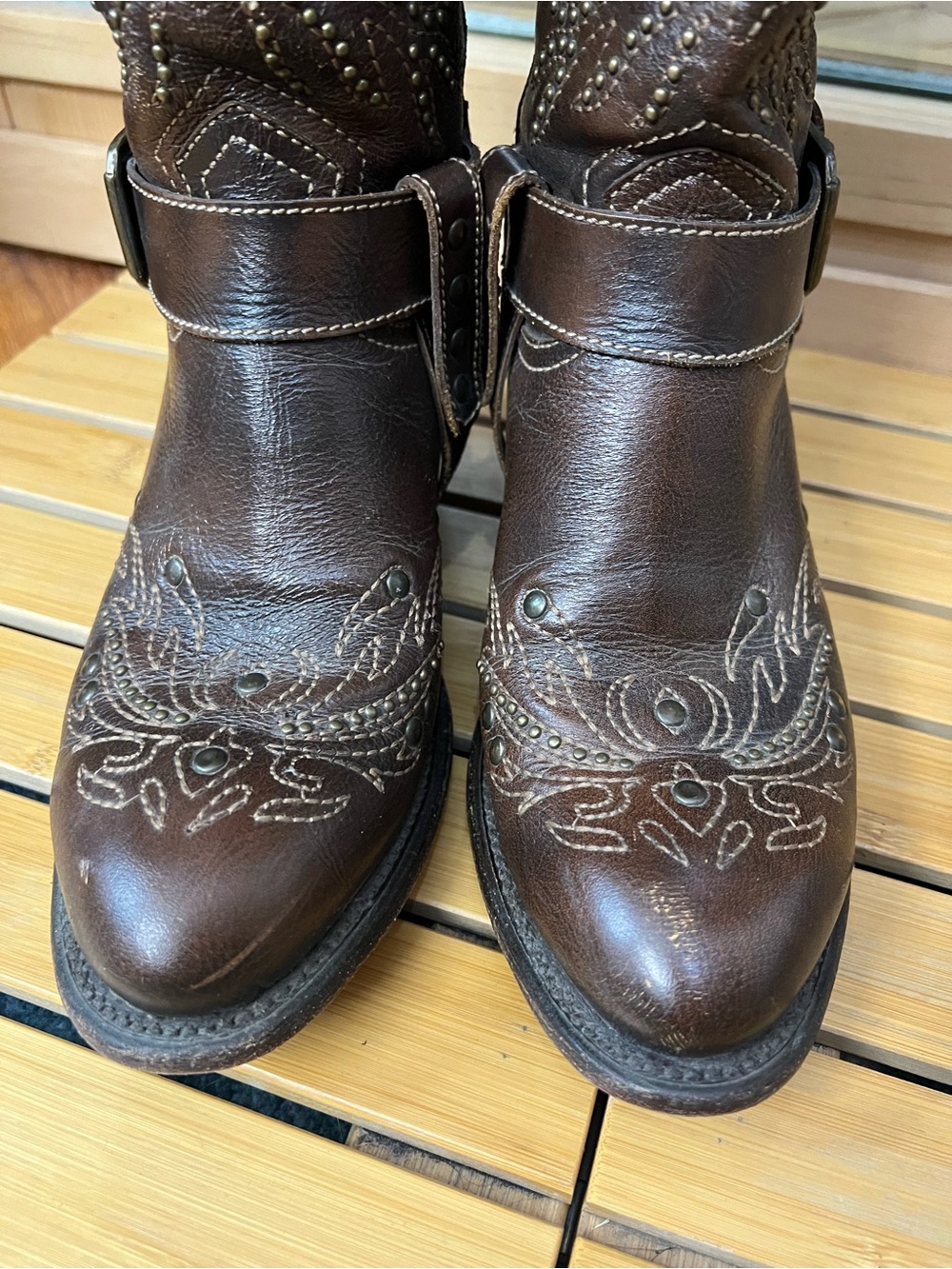 Black Star Andromeda Brown Embroidered studded Tall Western Boots size 9 - Picture 7 of 15